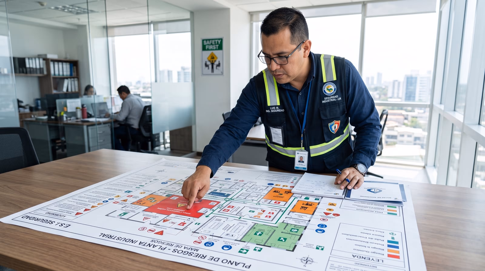 Mapa de riesgos laborales señalando peligros dentro de un establecimiento